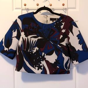 TED BAKER Cropped Blue and Black Patterned Top size 4 / Medium (40)
